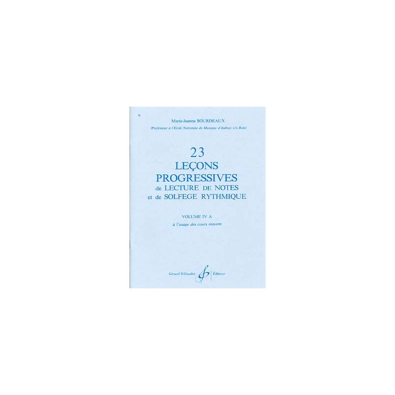 BOURDEAUX 23 Leçons progressives de lecture de notes et de solfège rythmique ed. BILLAUDOT