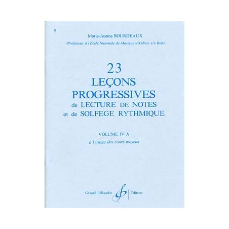 BOURDEAUX 23 Leçons progressives de lecture de notes et de solfège rythmique ed. BILLAUDOT
