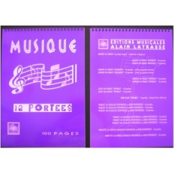 BLOC DE MUSIQUE VIOLET 12 PORTEES 100 PAGES