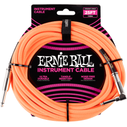 Cables instrument gaine tissee jack/jack coudé7,62m orange