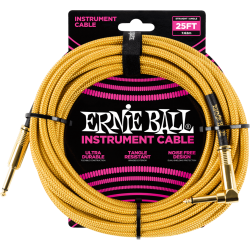 Cables instrument gaine tissee jack/jack coudé7,62m doré