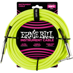 Cables instrument gaine tissée jack/jack coudé 3m jaune fluo