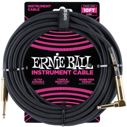 Cables instrument gaine tissée jack/jack coudé 3m noir