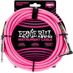 Cables instrument gaine tissée jack/jack coudé 5,5m rose