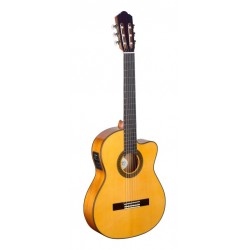 Guitare classique flamenco électro-acoustique pan coupé, table en épicéa massif, égaliseur Fishman