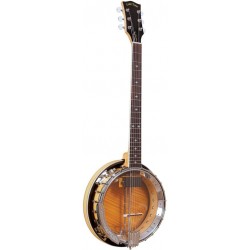 Banjitar Deluxe, manche de guitare à 6 cordes avec corps de banjo, avec cercle en cuivre et micro