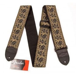 Fender Nylon Jacquard Strap, 2" Metallic Gold with Black Rose