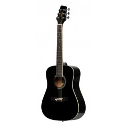 Guitare acoustique dreadnought 3/4 noire avec table en tilleul, modèle gaucher