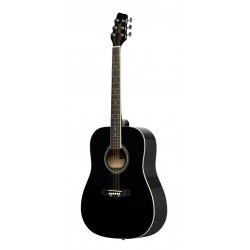 Guitare acoustique dreadnought 4/4 noire avec table en tilleul, modèle gaucher