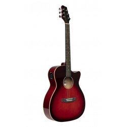 Guitare auditorium électro-acoustique avec pan coupé, rouge transparent