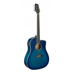 Guitare dreadnought Slope Shoulder électro-acoustique, pan couplé, bleu transparent