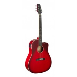 Guitare dreadnought Slope Shoulder électro-acoustique, pan couplé, rouge transparent