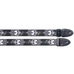 Courroie en terylene pour guitare - Motif \"Black Skull\"