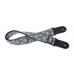 Courroie en nylon tissé avec motif Hootenanny Mix bleu, pour guitare