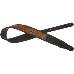 Sangle rembourrée noire en simili daim pour guitare, avec motif liège en bois foncé