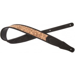 Sangle rembourrée noire en simili daim pour guitare, avec motif léopard en bois