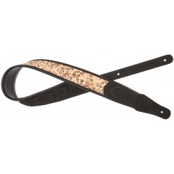 Sangle rembourrée noire en simili daim pour guitare, avec motif puzzle en bois