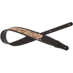 Sangle rembourrée noire en simili daim pour guitare, avec motif tigre en bois