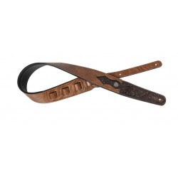 Sangle rembourrée en cuir marron, pour guitare, avec motif fleur gravé