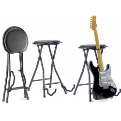 Tabouret rond, pliable, avec stand pour guitare incorporé