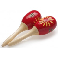 Paire de maracas ovales en bois, finition fleur, rouge, 16 cm