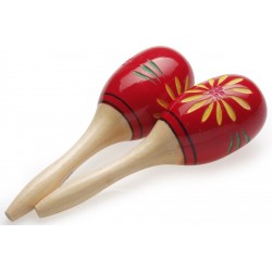 Paire de maracas ovales en bois, finition fleur, rouge, 26 cm