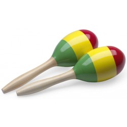 Paire de maracas ovales en bois, finition reggae, 29 cm