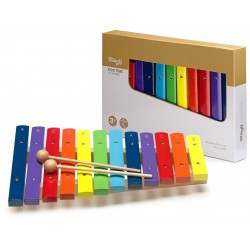 Xylophone avec 12 lames de différentes couleurs et deux mailloches en bois