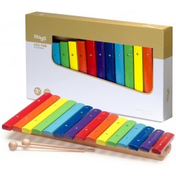 Xylophone avec 15 lames de différentes couleurs et deux mailloches en bois