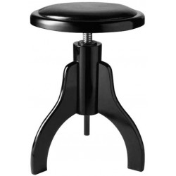 Tabouret noir brillant pour piano avec galette en skaï noir