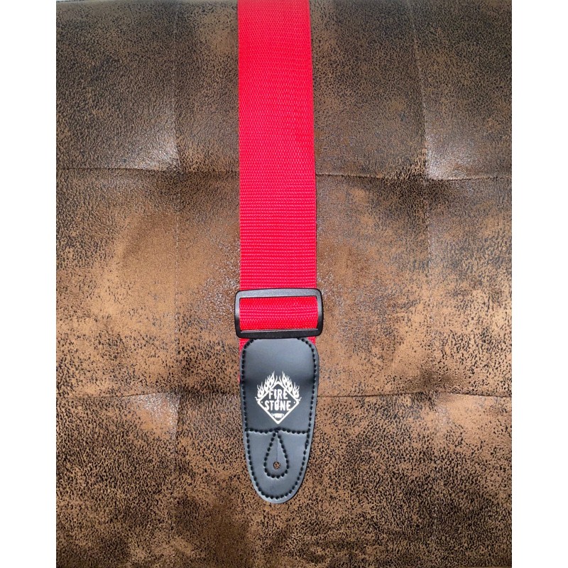 Sangle Pour Guitare Fire & Stone Folklore Edition - Motif Jacquard Rouge Et Blanc - Longueur Réglable 83-143 Cm